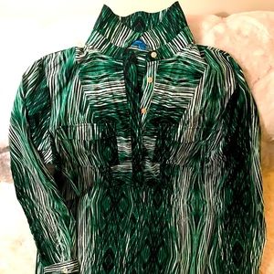Derek Lam Green & White Long Sleeve Dress, Size L